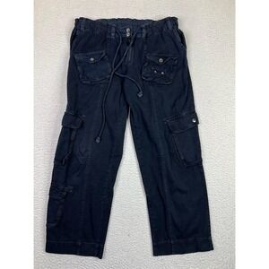 Free People Cargo Pants Womens M Blue Twill Relaxed Crop Utility Pockets